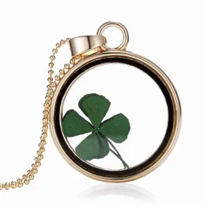 Green Clover & 18K Gold-Plated Round Pendant Necklace