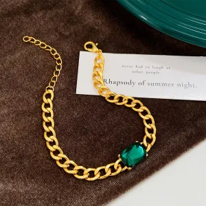 Green Crystal & 18K Gold-Plated Curb-Chain Bracelet