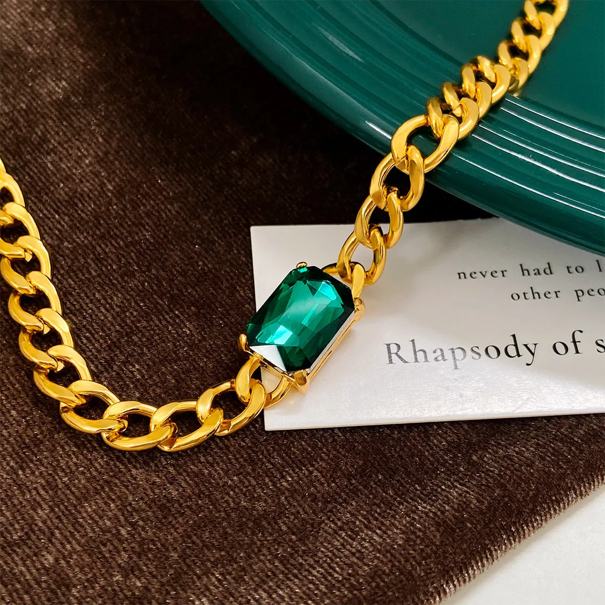 Green Crystal & 18K Gold-Plated Curb-Chain Bracelet