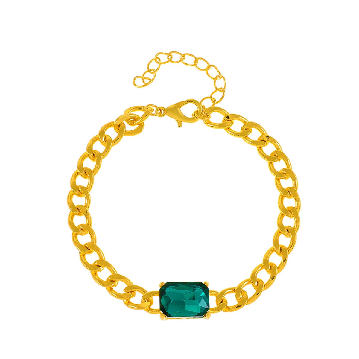 Green Crystal & 18K Gold-Plated Curb-Chain Bracelet