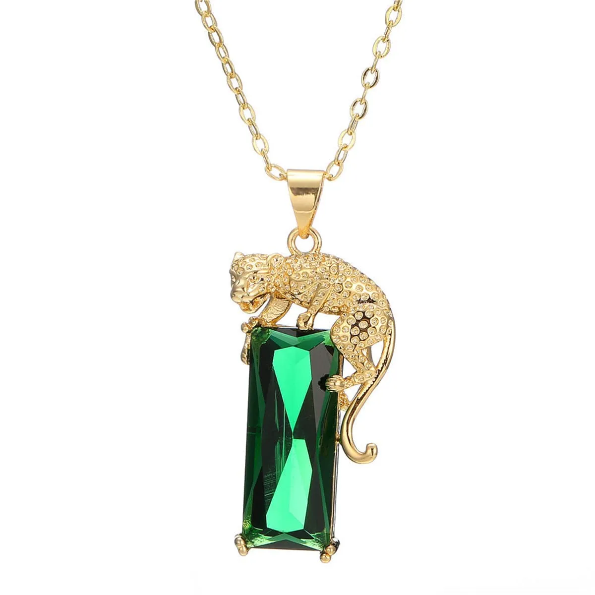 Green Crystal & 18K Gold-Plated Leopard Pendant Necklace