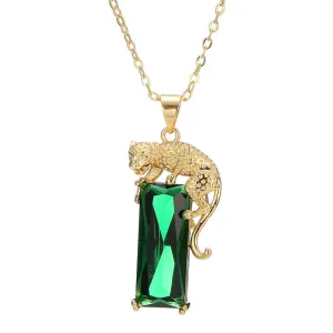Green Crystal & 18K Gold-Plated Leopard Pendant Necklace
