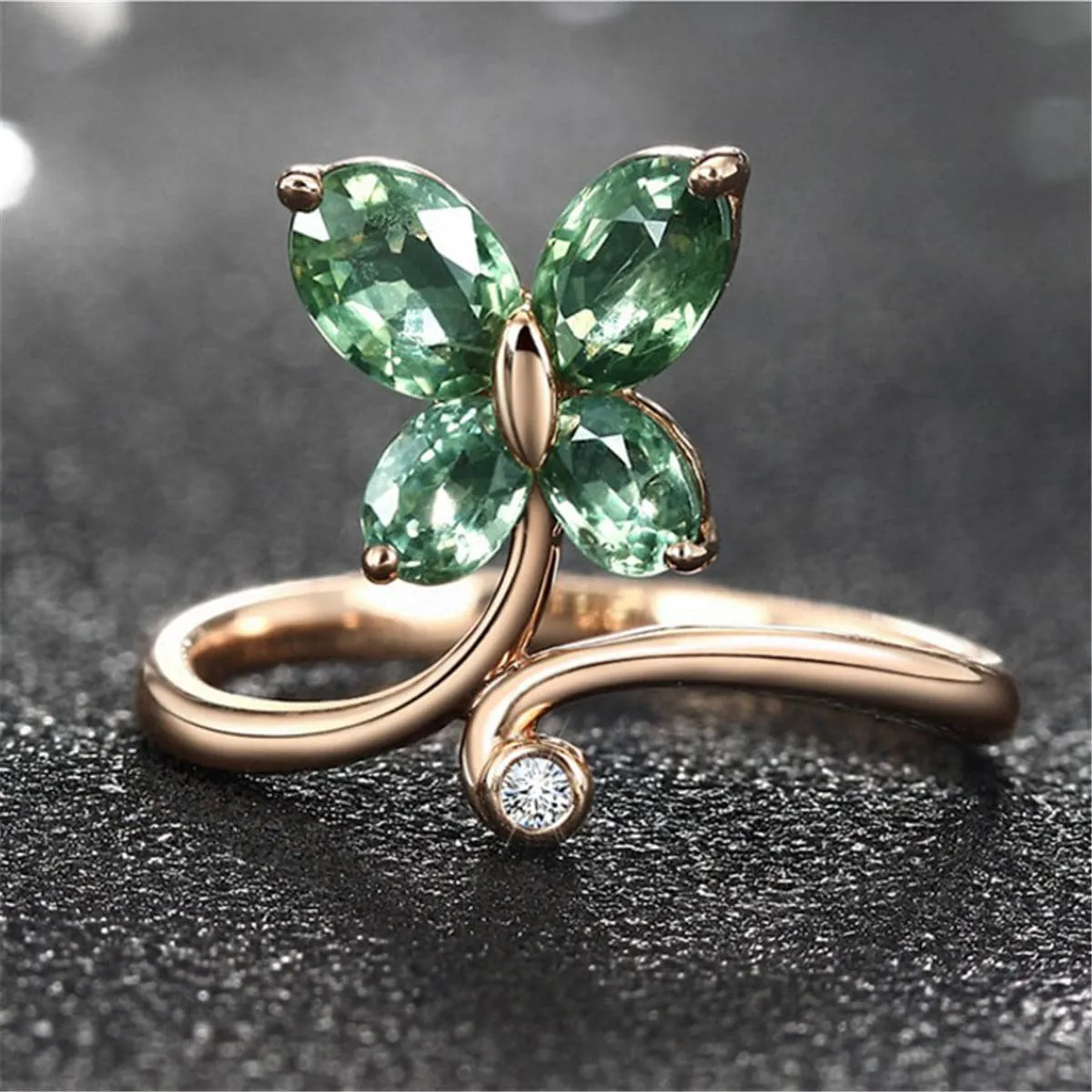 Green Crystal & 18K Rose Gold-Plated Butterfly Promise Ring