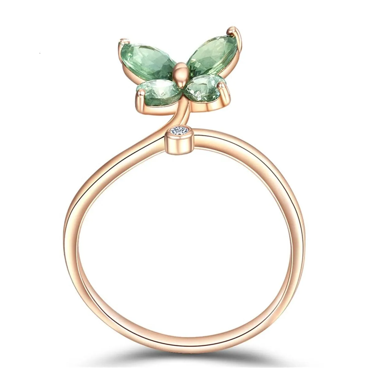Green Crystal & 18K Rose Gold-Plated Butterfly Promise Ring