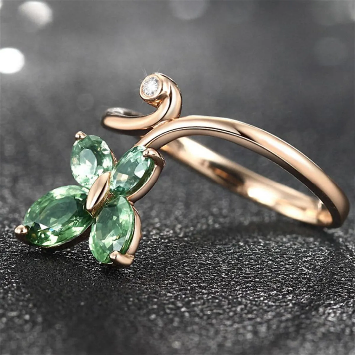 Green Crystal & 18K Rose Gold-Plated Butterfly Promise Ring