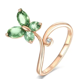Green Crystal & 18K Rose Gold-Plated Butterfly Promise Ring