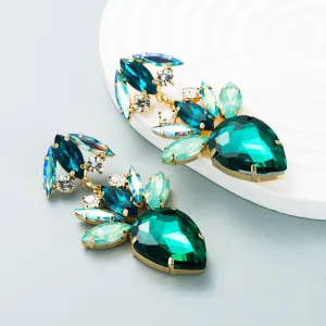 Green Crystal & Cubic Zirconia Double Drop Earrings