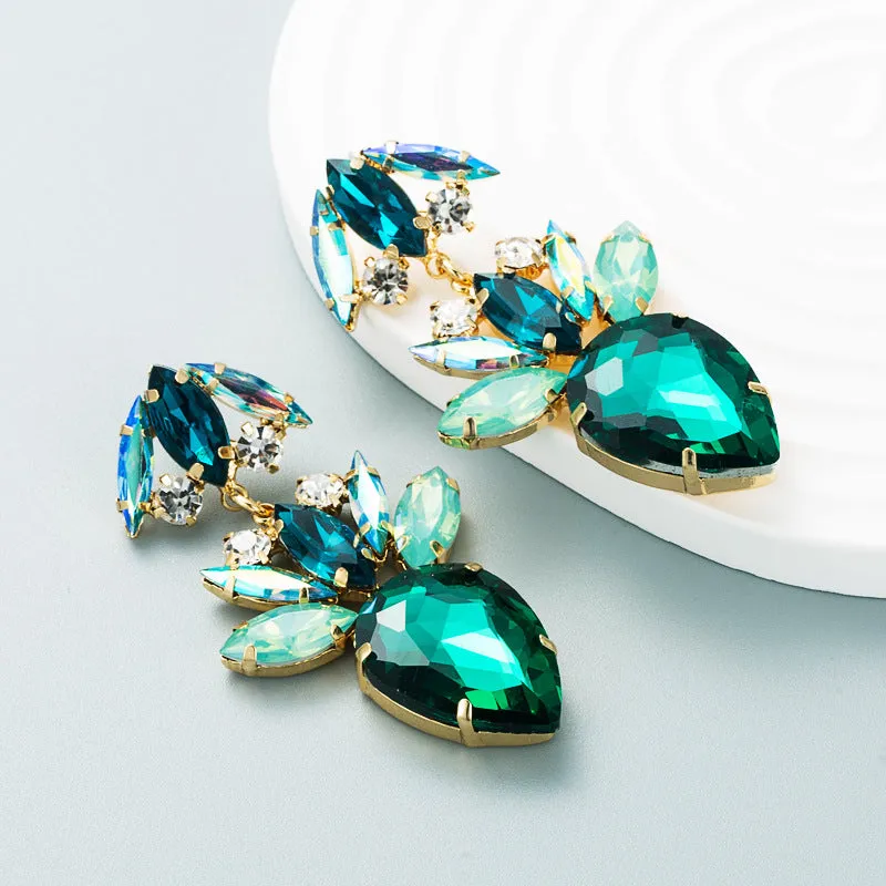 Green Crystal & Cubic Zirconia Double Drop Earrings