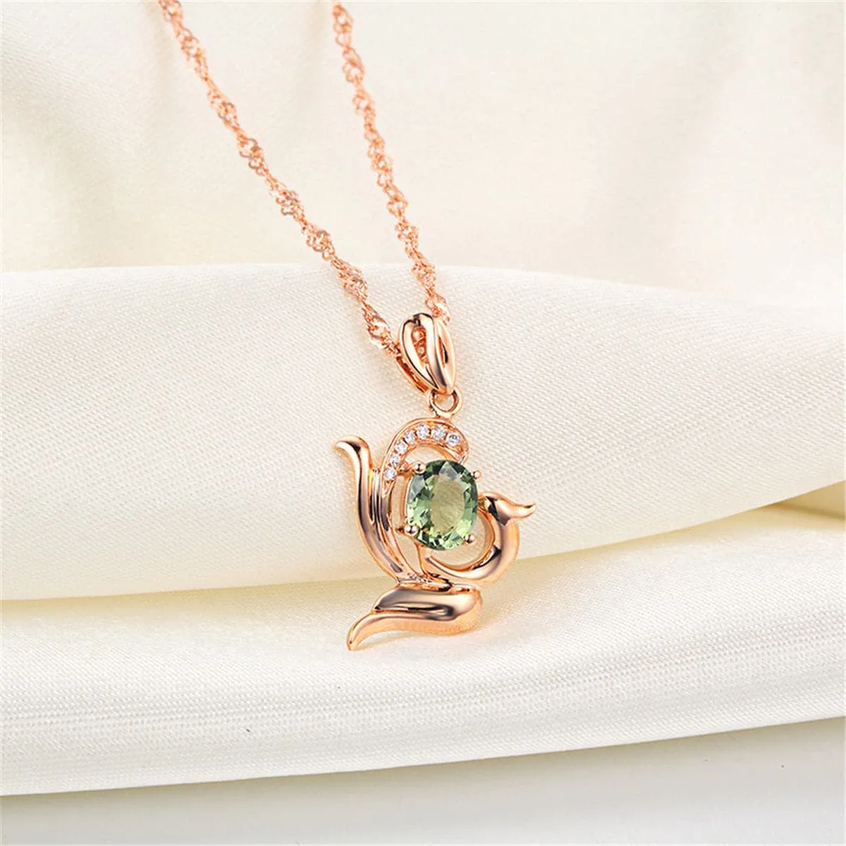 Green Crystal & Cubic Zirconia Oval Phoenix Pendant Necklace