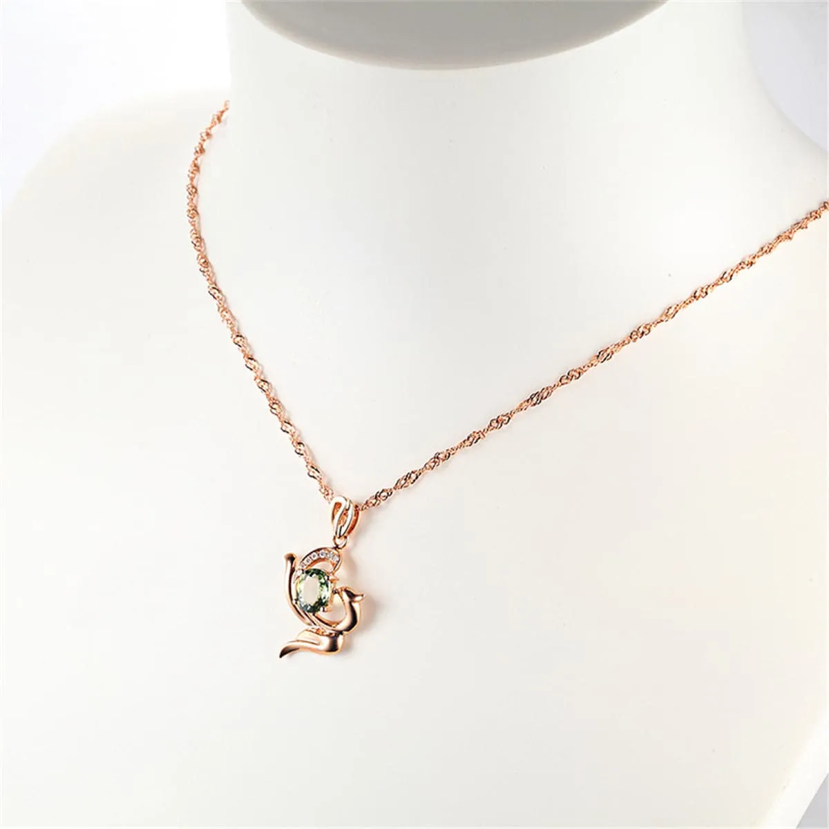Green Crystal & Cubic Zirconia Oval Phoenix Pendant Necklace