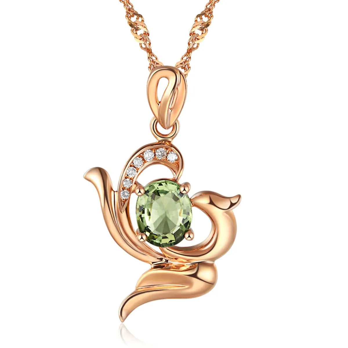 Green Crystal & Cubic Zirconia Oval Phoenix Pendant Necklace