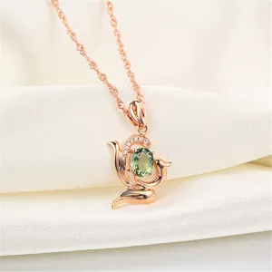 Green Crystal & Cubic Zirconia Oval Phoenix Pendant Necklace