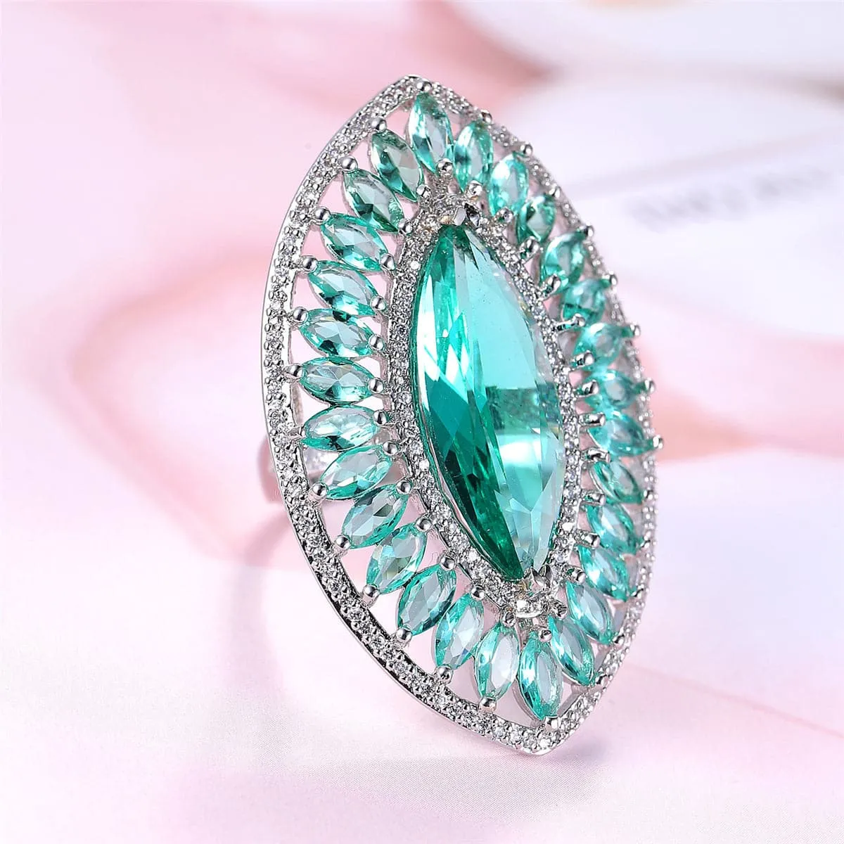 Green Crystal & Cubic Zirconia Pear Statement Ring
