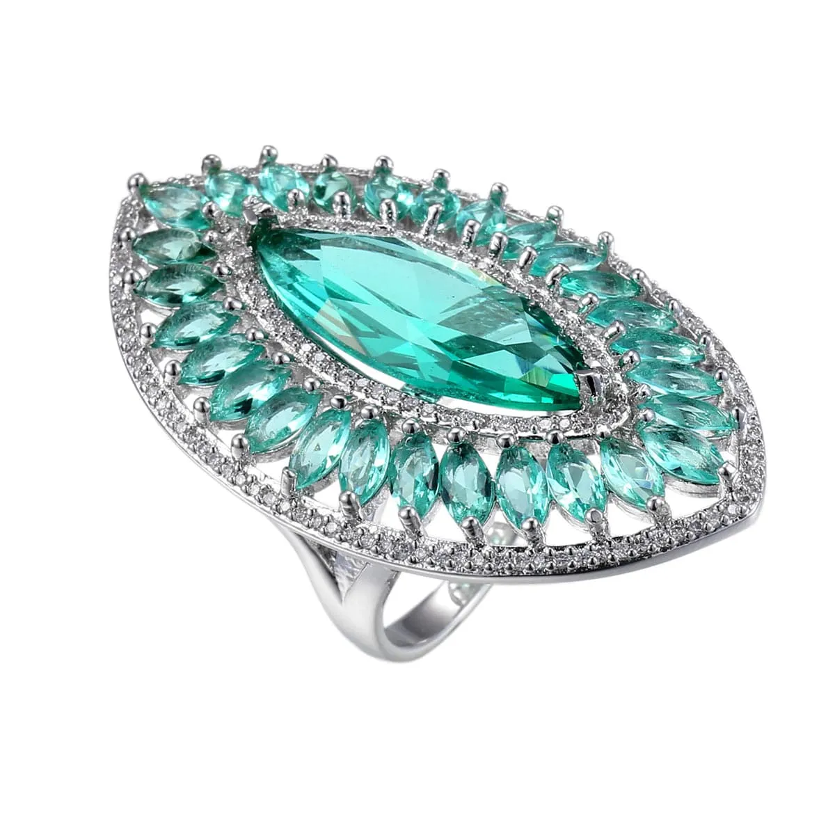 Green Crystal & Cubic Zirconia Pear Statement Ring