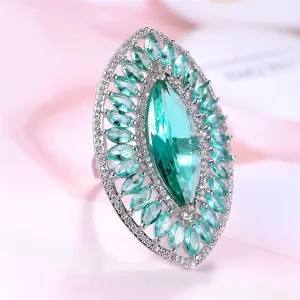 Green Crystal & Cubic Zirconia Pear Statement Ring