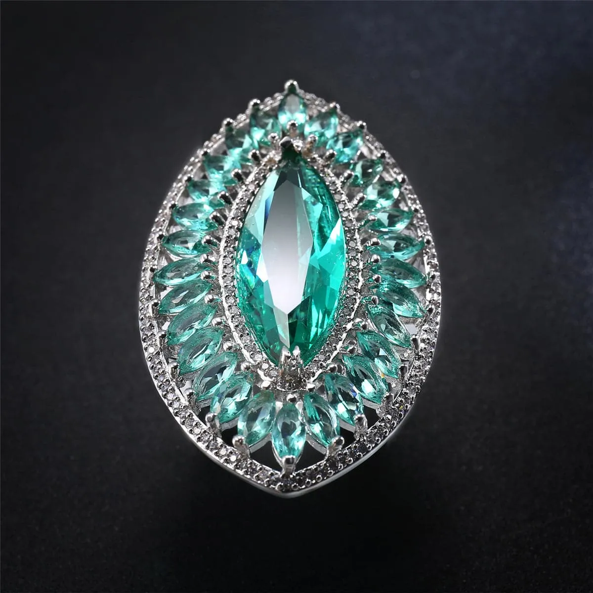 Green Crystal & Cubic Zirconia Pear Statement Ring