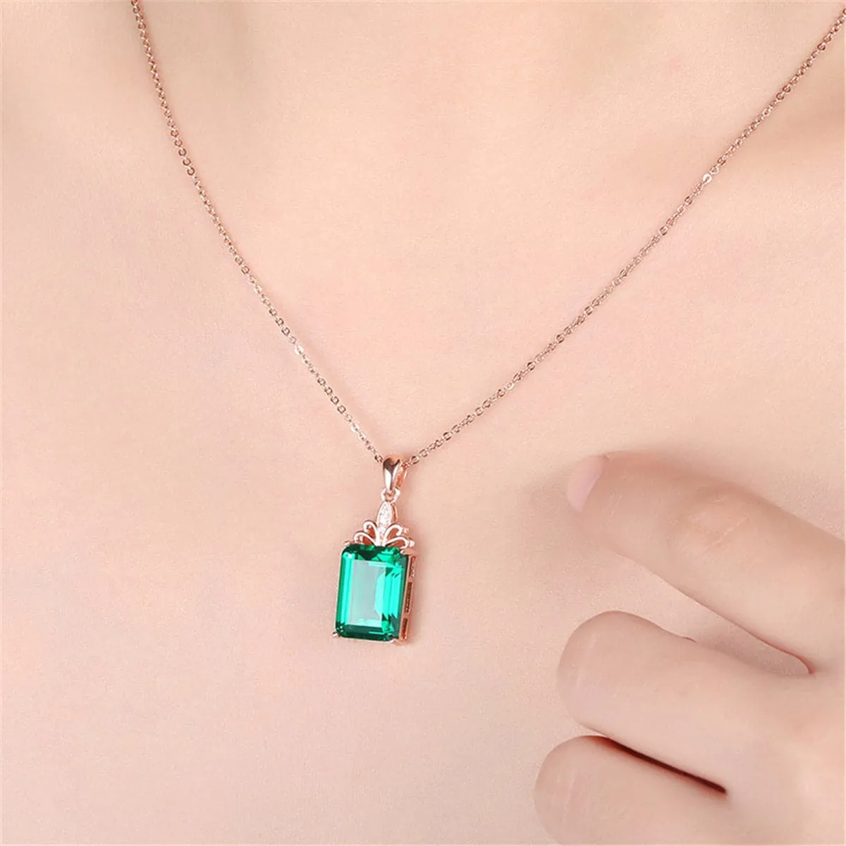 Green Crystal & Cubic Zirconia Radiant-Cut Botany Pendant Necklace