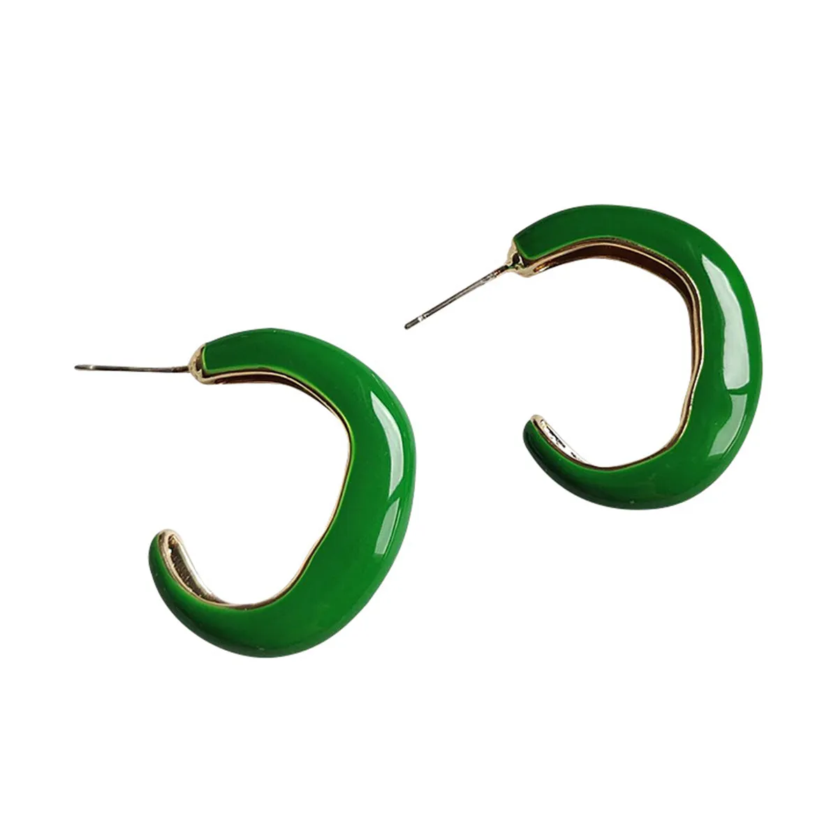 Green Enamel & 18K Gold-Plated Twisted Circle Huggie Earring