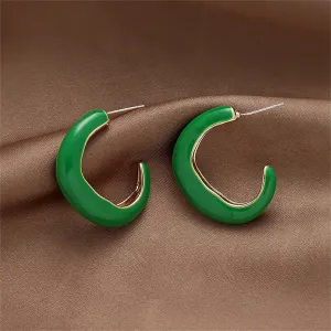 Green Enamel & 18K Gold-Plated Twisted Circle Huggie Earring