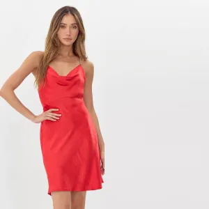 Greylin Lune Jeweled Cowl Neck Cross Strap Mini Dress - Red