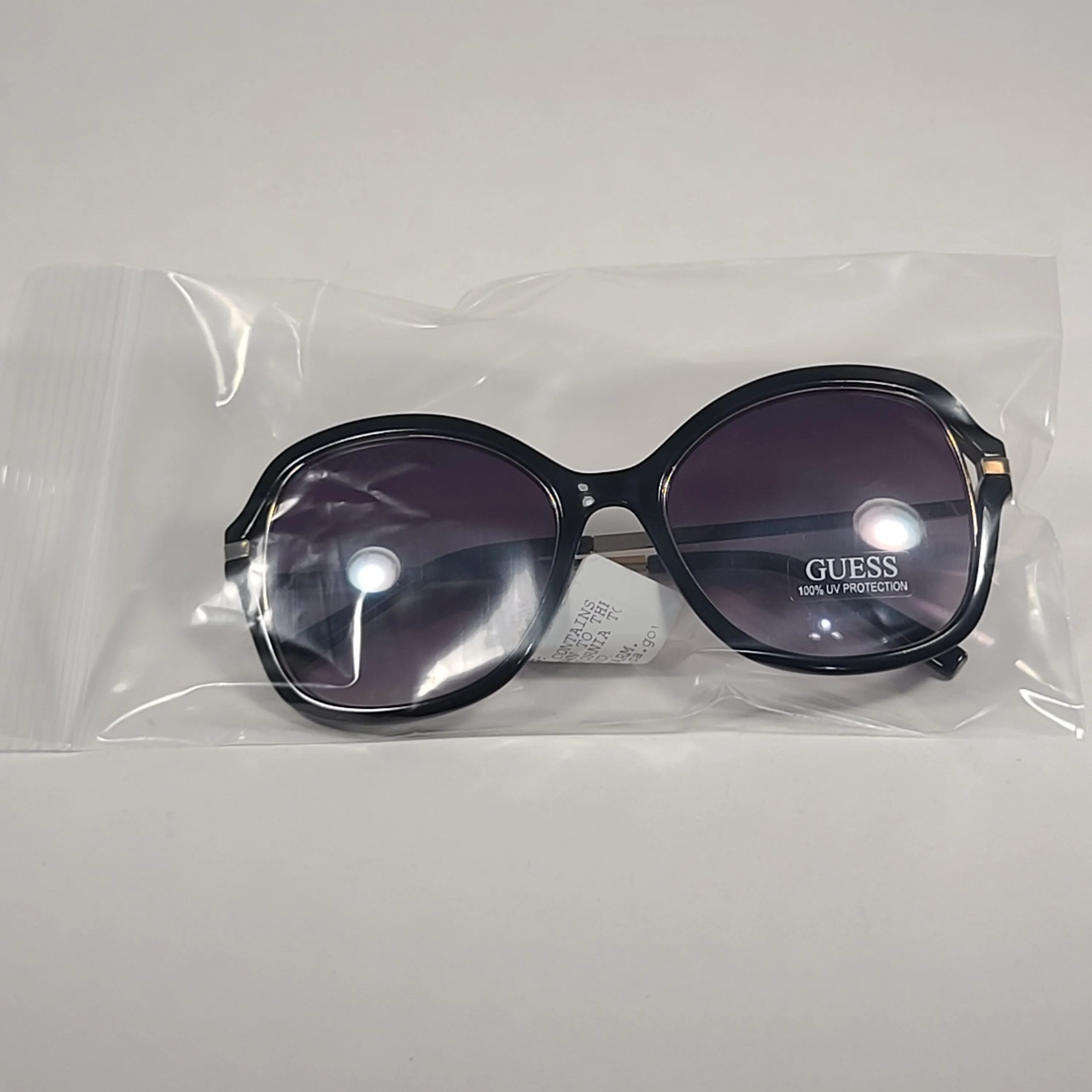 Guess Butterfly Sunglasses Shiny Black Gold Accent Gray Gradient Lens GF0352 01B