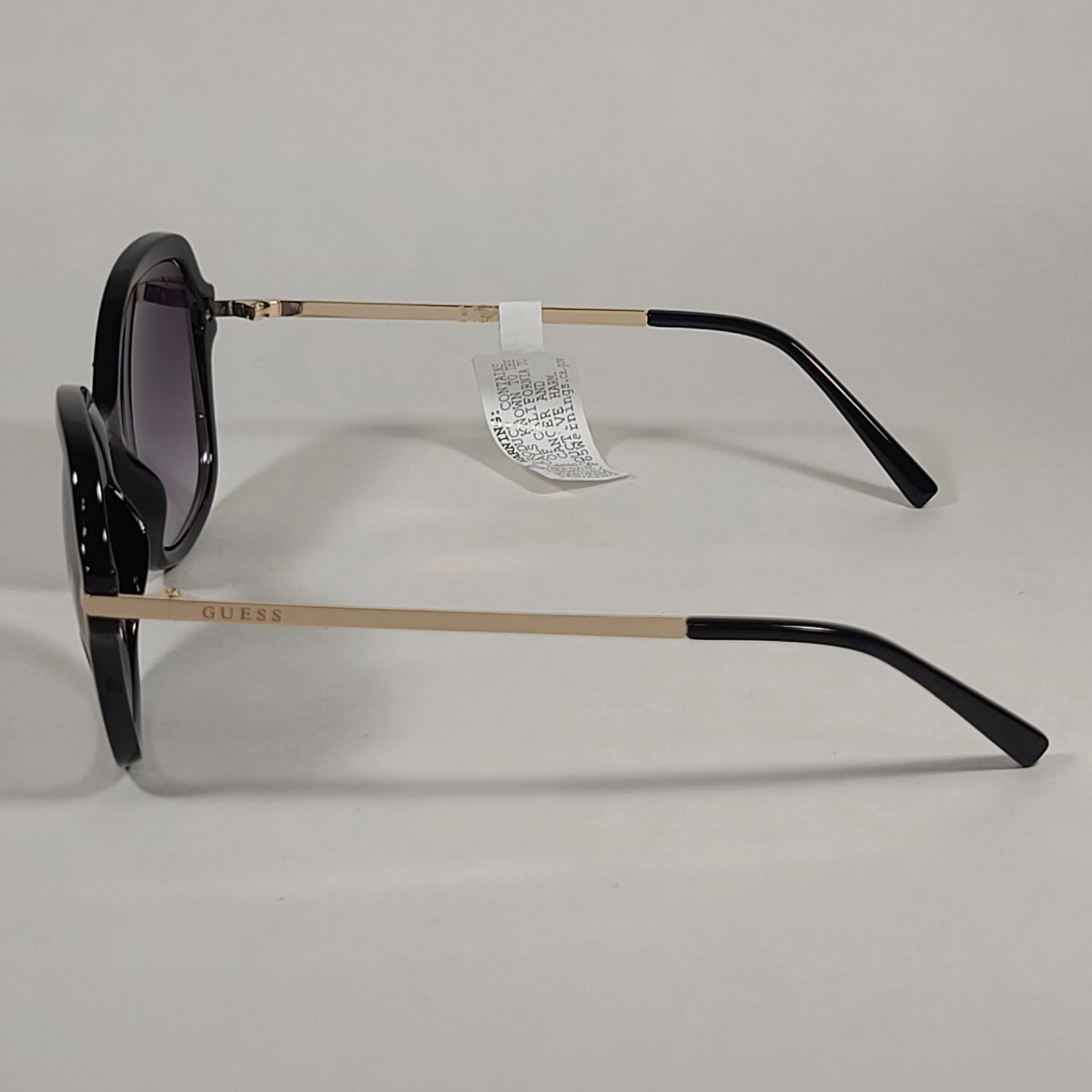 Guess Butterfly Sunglasses Shiny Black Gold Accent Gray Gradient Lens GF0352 01B
