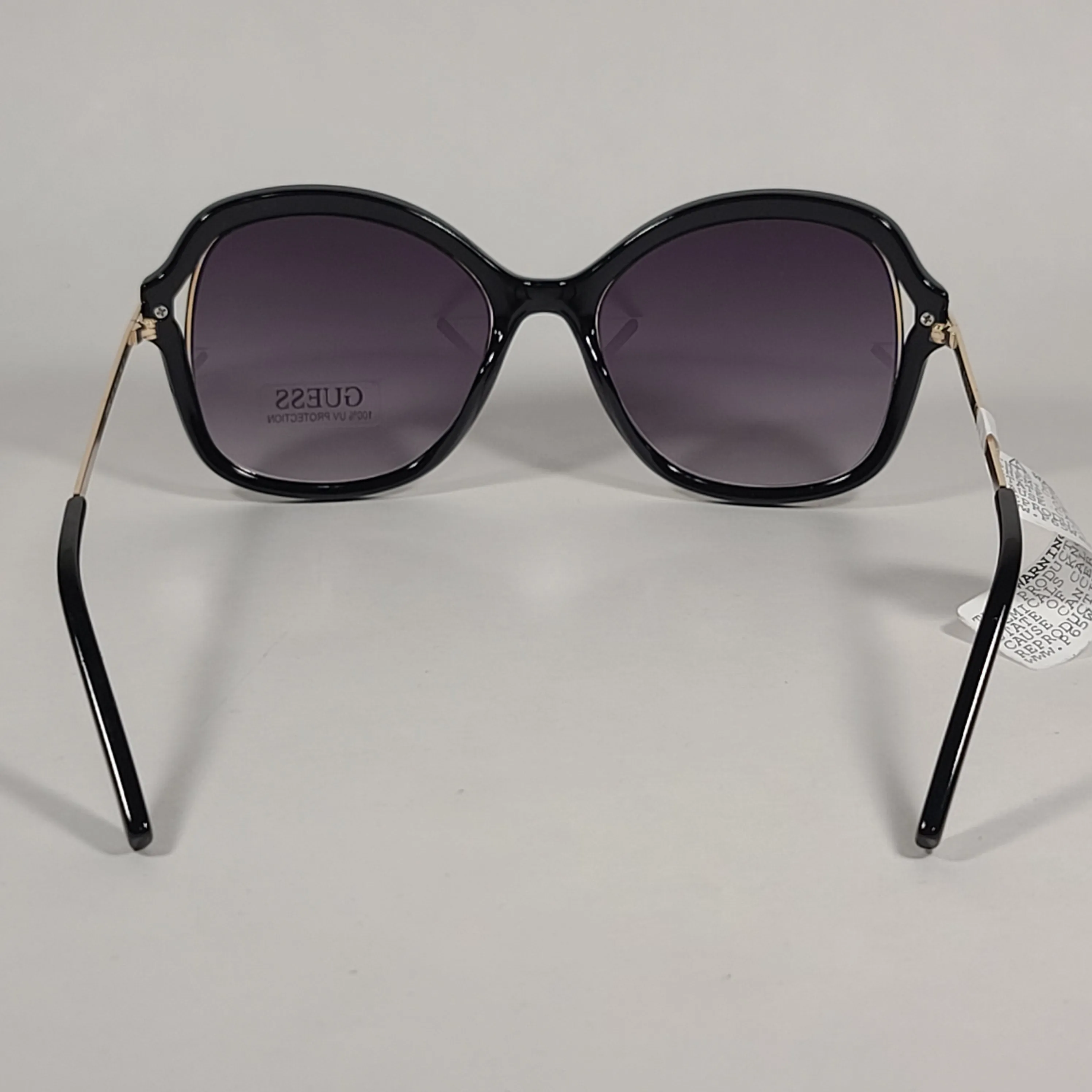 Guess Butterfly Sunglasses Shiny Black Gold Accent Gray Gradient Lens GF0352 01B