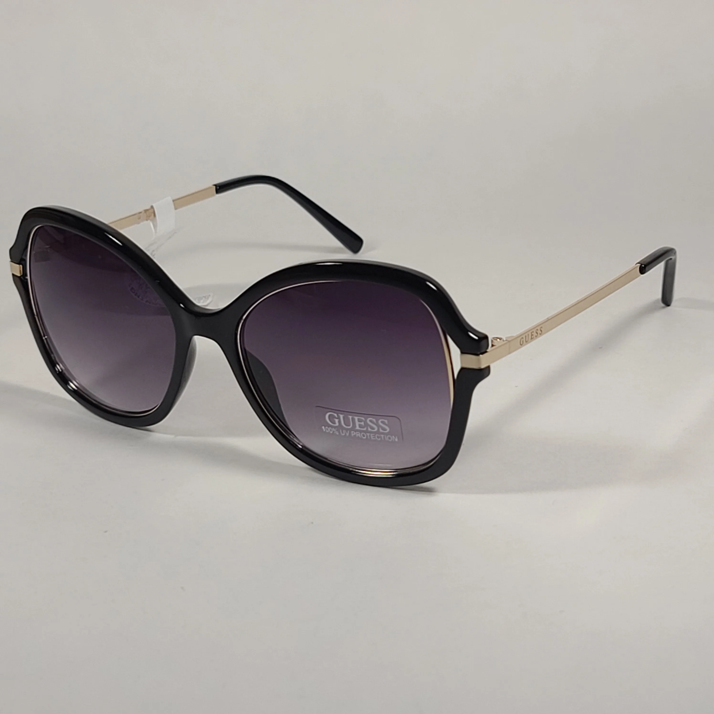 Guess Butterfly Sunglasses Shiny Black Gold Accent Gray Gradient Lens GF0352 01B