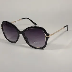 Guess Butterfly Sunglasses Shiny Black Gold Accent Gray Gradient Lens GF0352 01B