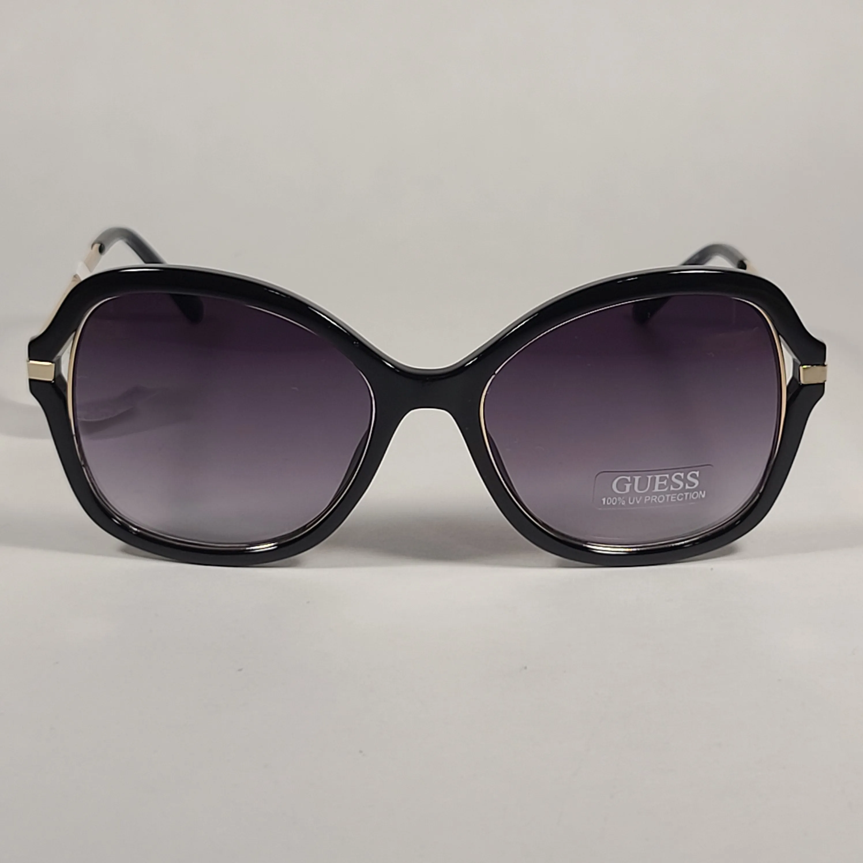 Guess Butterfly Sunglasses Shiny Black Gold Accent Gray Gradient Lens GF0352 01B