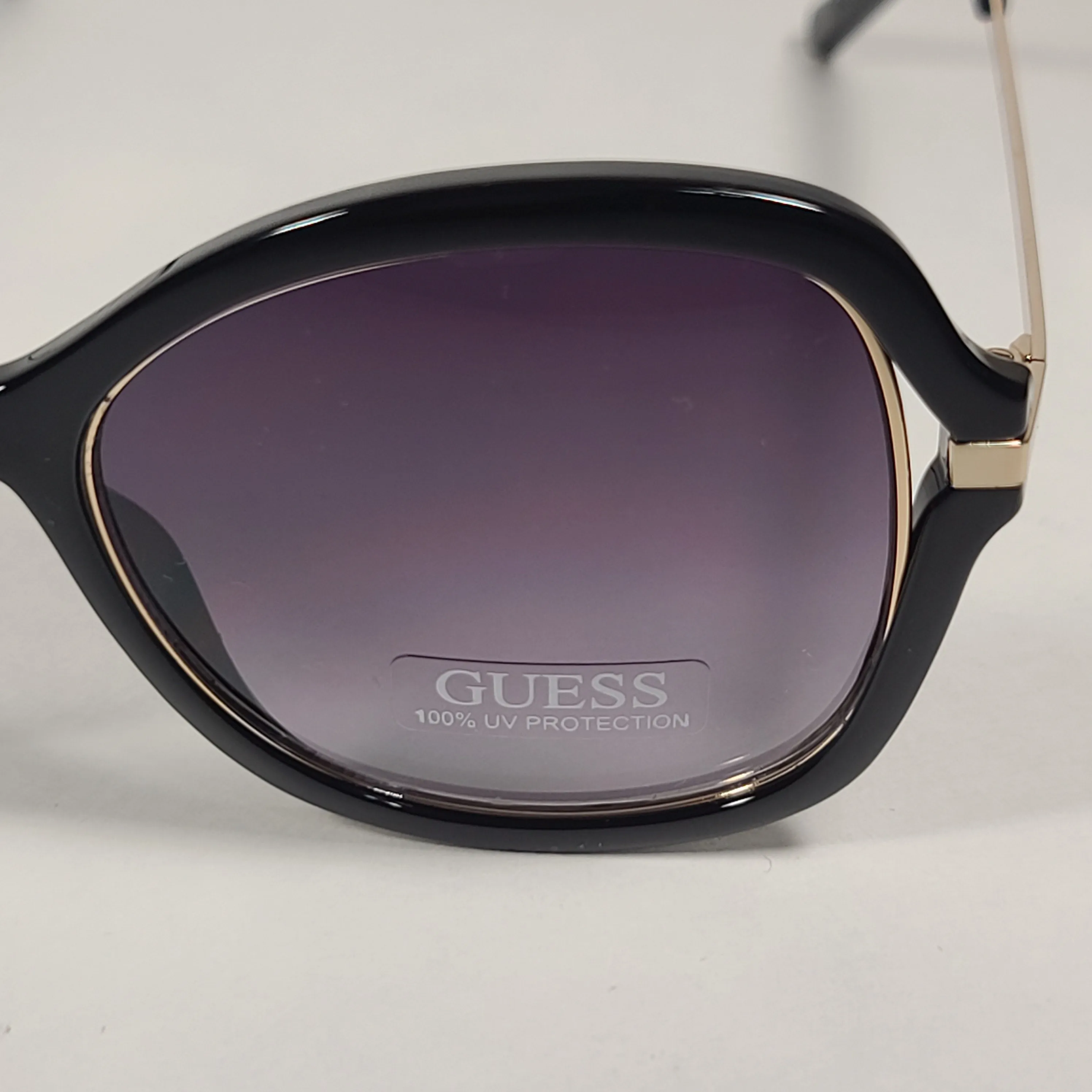 Guess Butterfly Sunglasses Shiny Black Gold Accent Gray Gradient Lens GF0352 01B