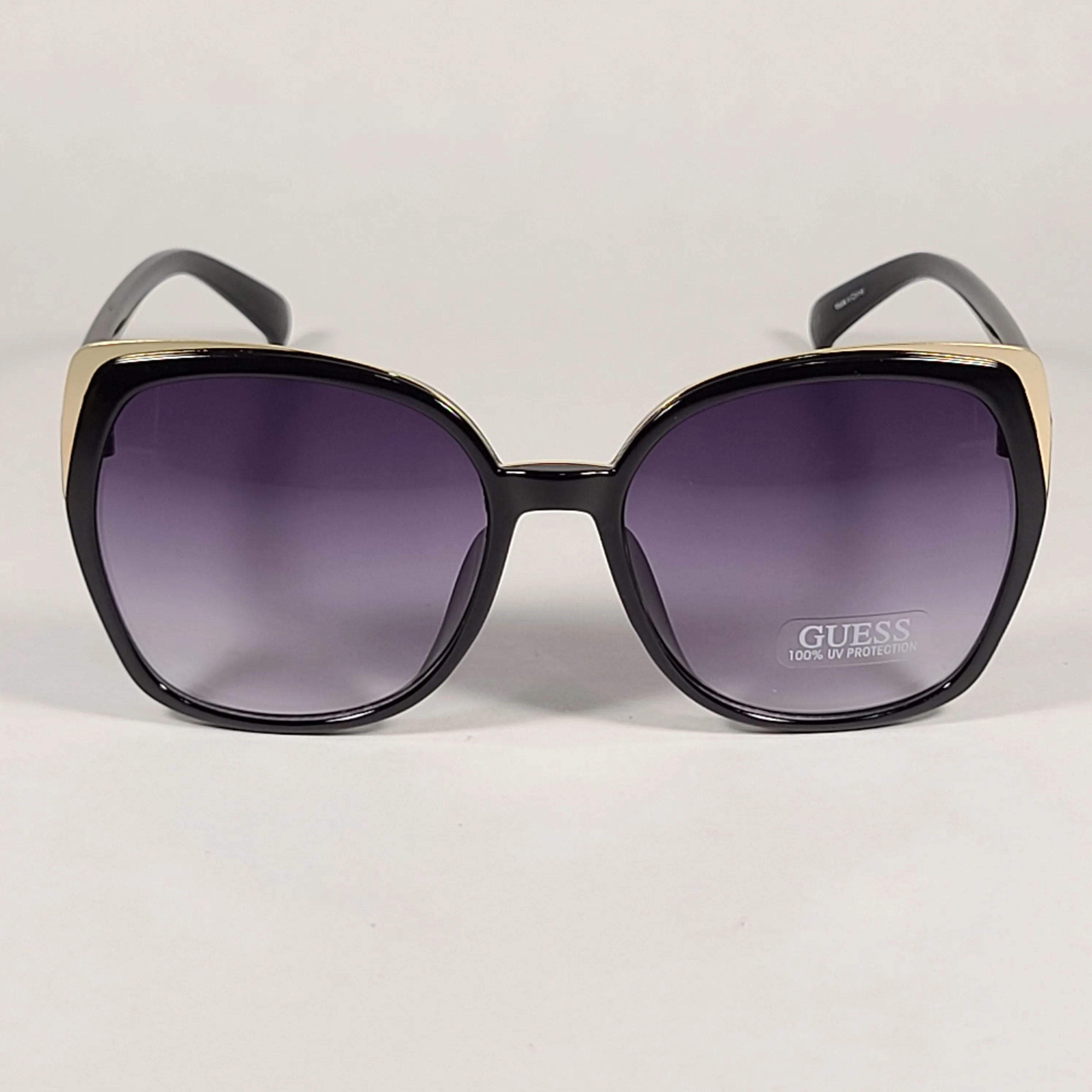 Guess Butterfly Sunglasses Shiny Black Gold Accent Gray Smoke Gradient Lens GF0380 01B