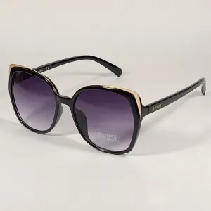 Guess Butterfly Sunglasses Shiny Black Gold Accent Gray Smoke Gradient Lens GF0380 01B