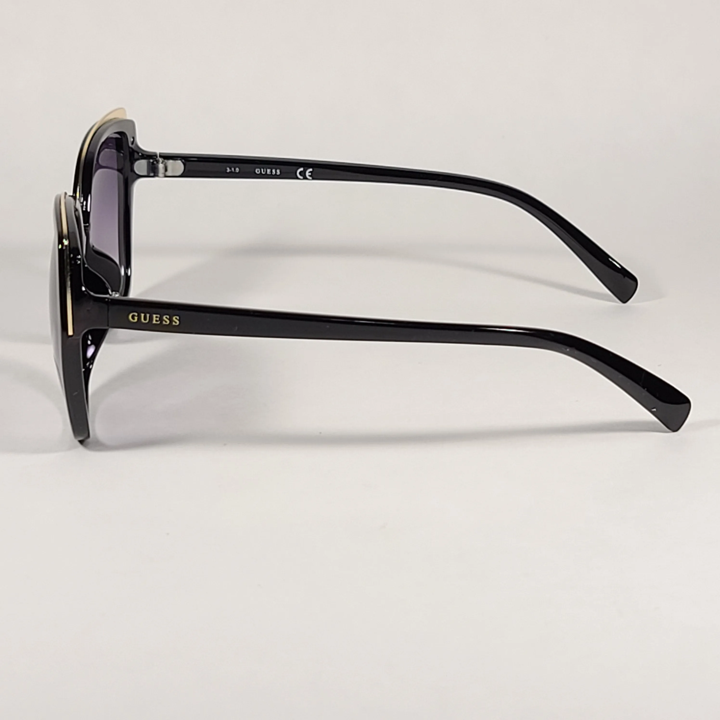 Guess Butterfly Sunglasses Shiny Black Gold Accent Gray Smoke Gradient Lens GF0380 01B