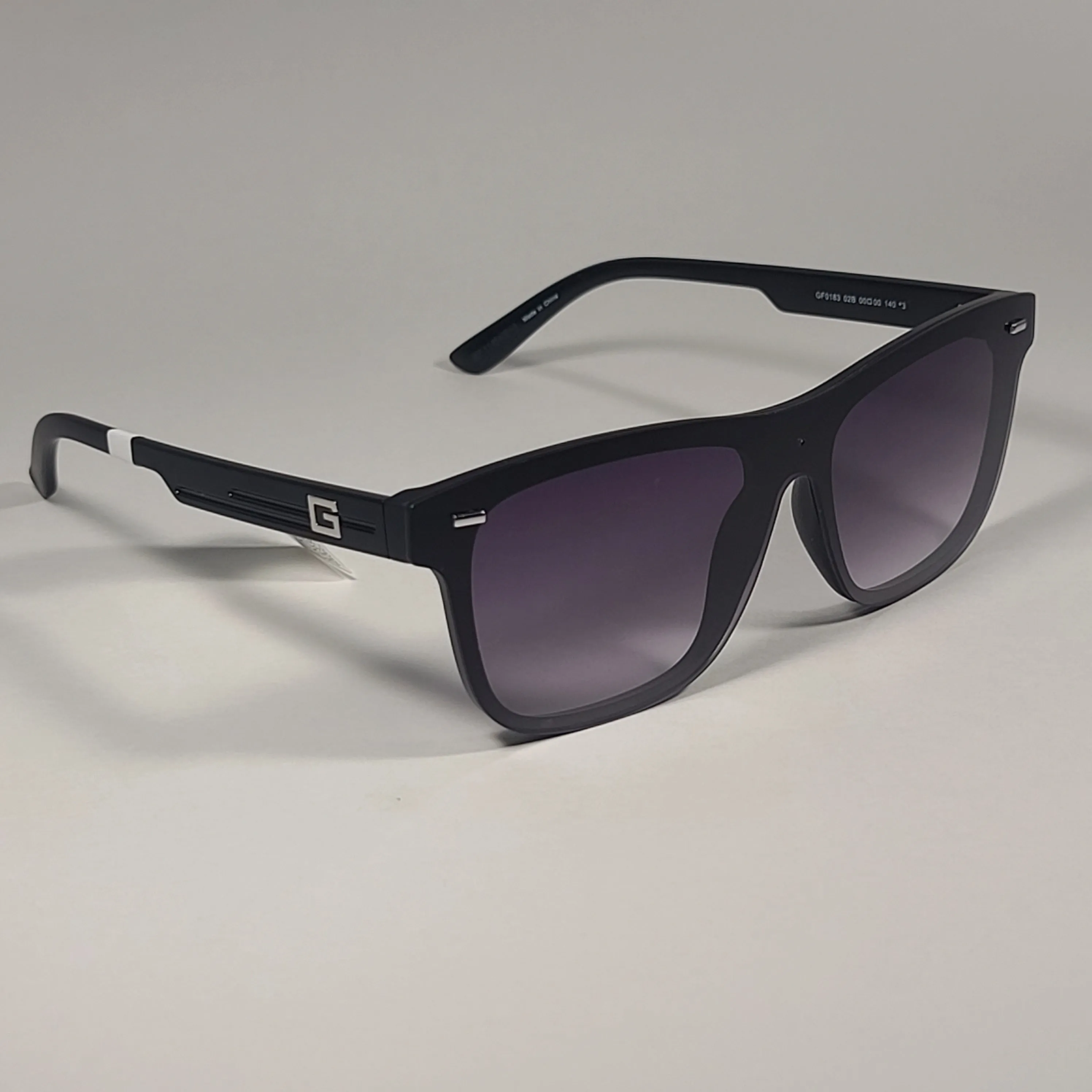Guess Rectangular Rimless Shield Sunglasses Shiny Black Frame Gray Gradient Lens GF0183 02B
