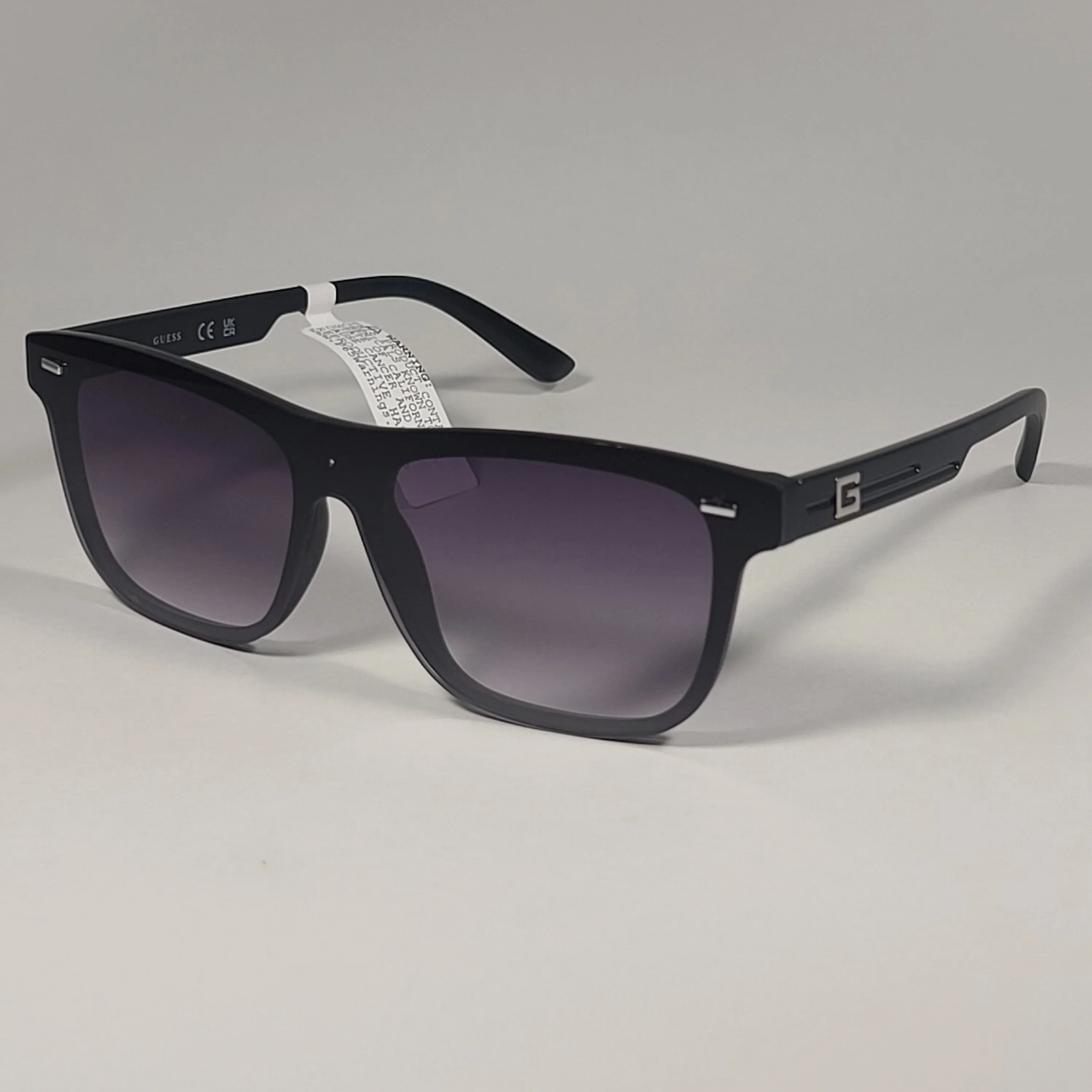 Guess Rectangular Rimless Shield Sunglasses Shiny Black Frame Gray Gradient Lens GF0183 02B