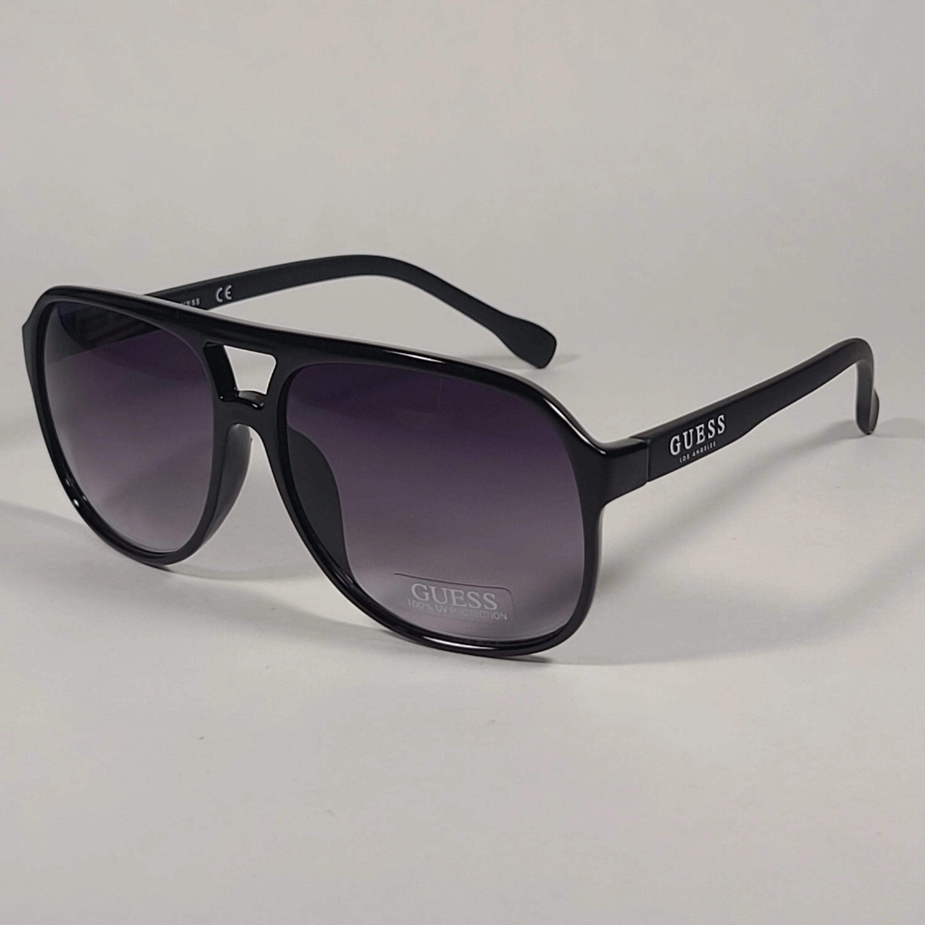 Guess Turbo Aviator Sunglasses Matte Black And Shiny Black Frame Smoke Gradient Lens GF0214 01B