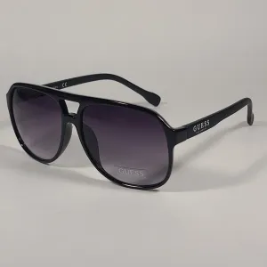 Guess Turbo Aviator Sunglasses Matte Black And Shiny Black Frame Smoke Gradient Lens GF0214 01B