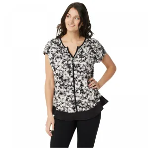 H by Halston Women's Abstract Floral Split-Neck Knit Top