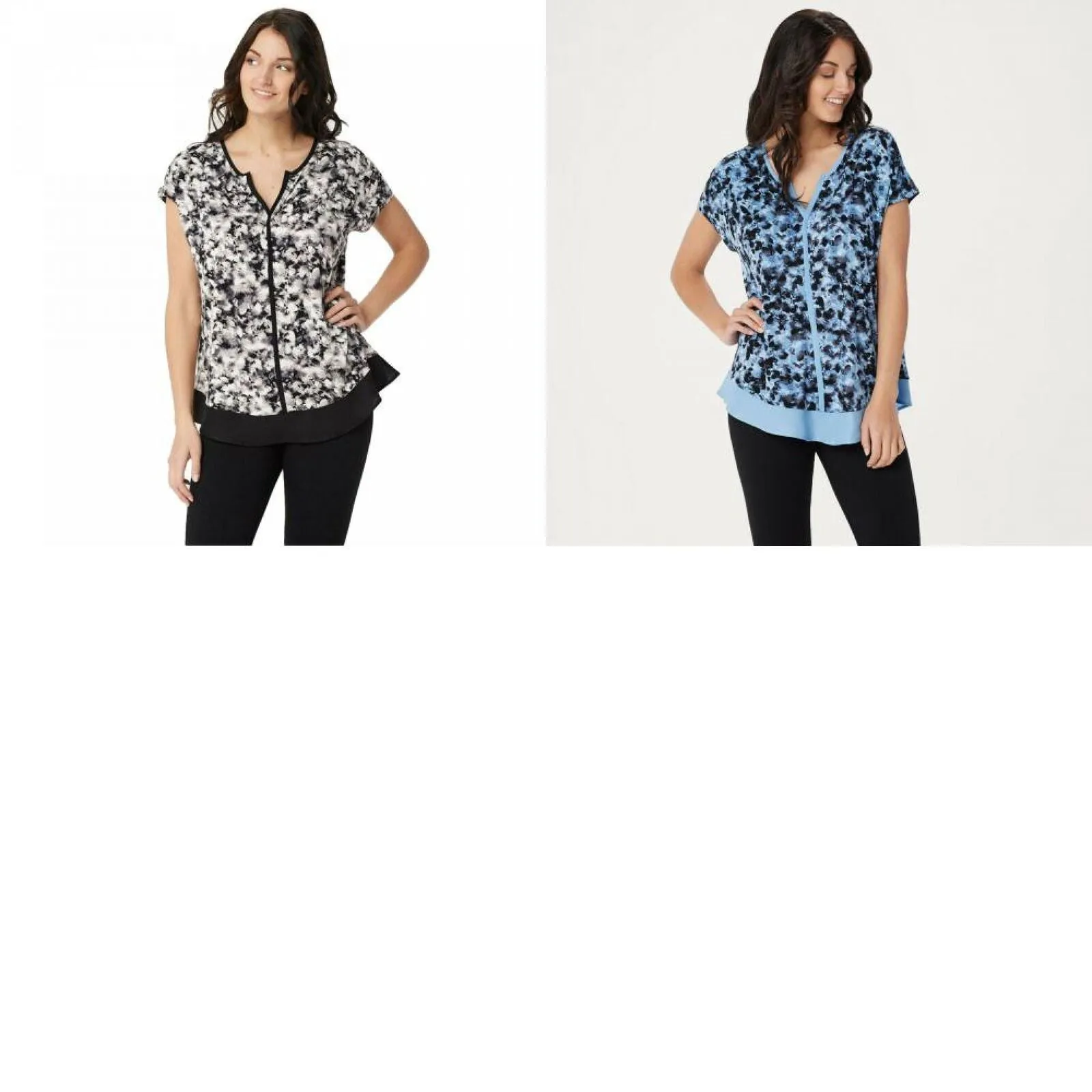 H by Halston Women's Abstract Floral Split-Neck Knit Top