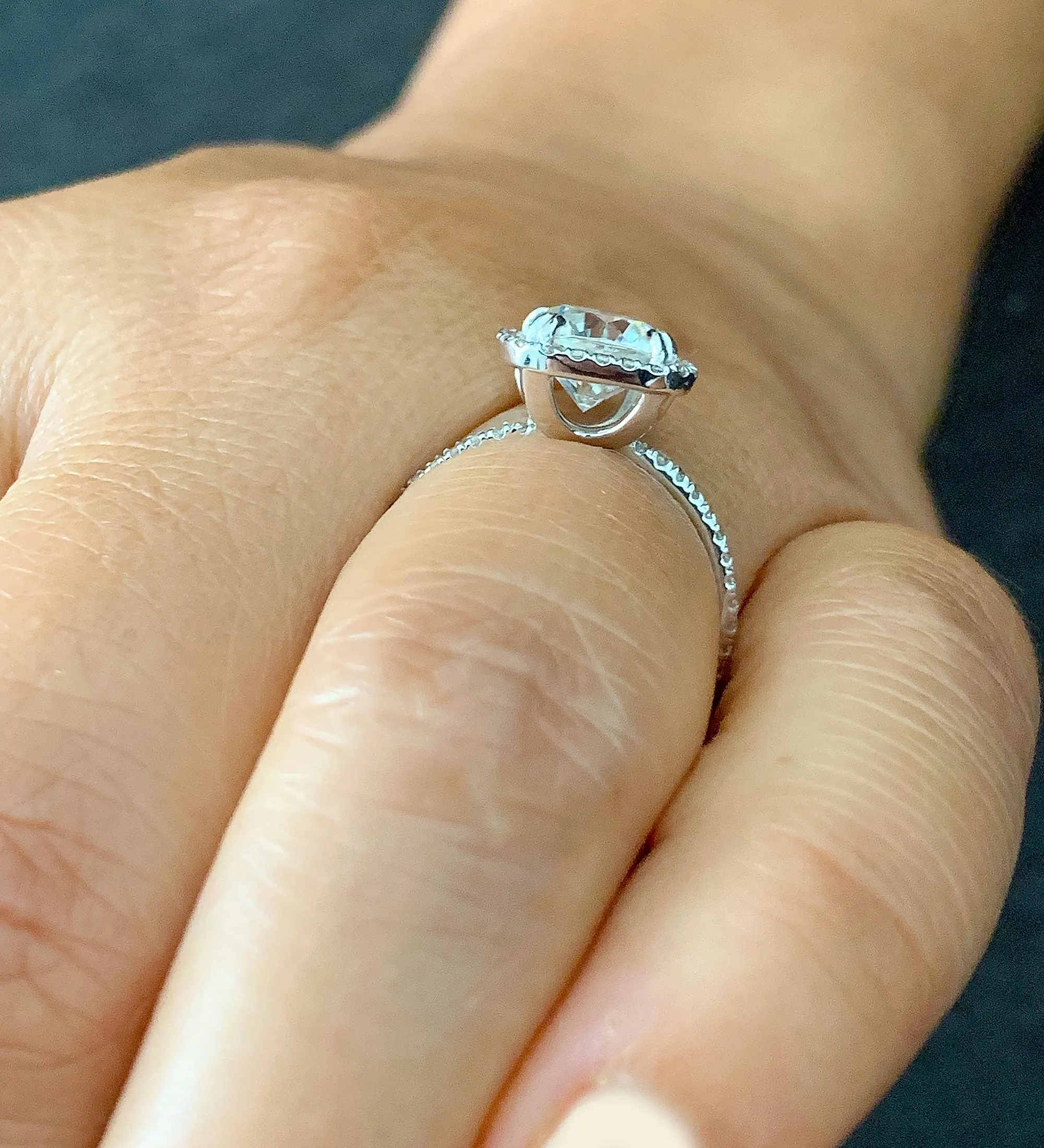 Halo Women's 14k solid white gold cushion cut moissanite and natural diamond engagement ring Bridal Wedding Halo 2.30ct