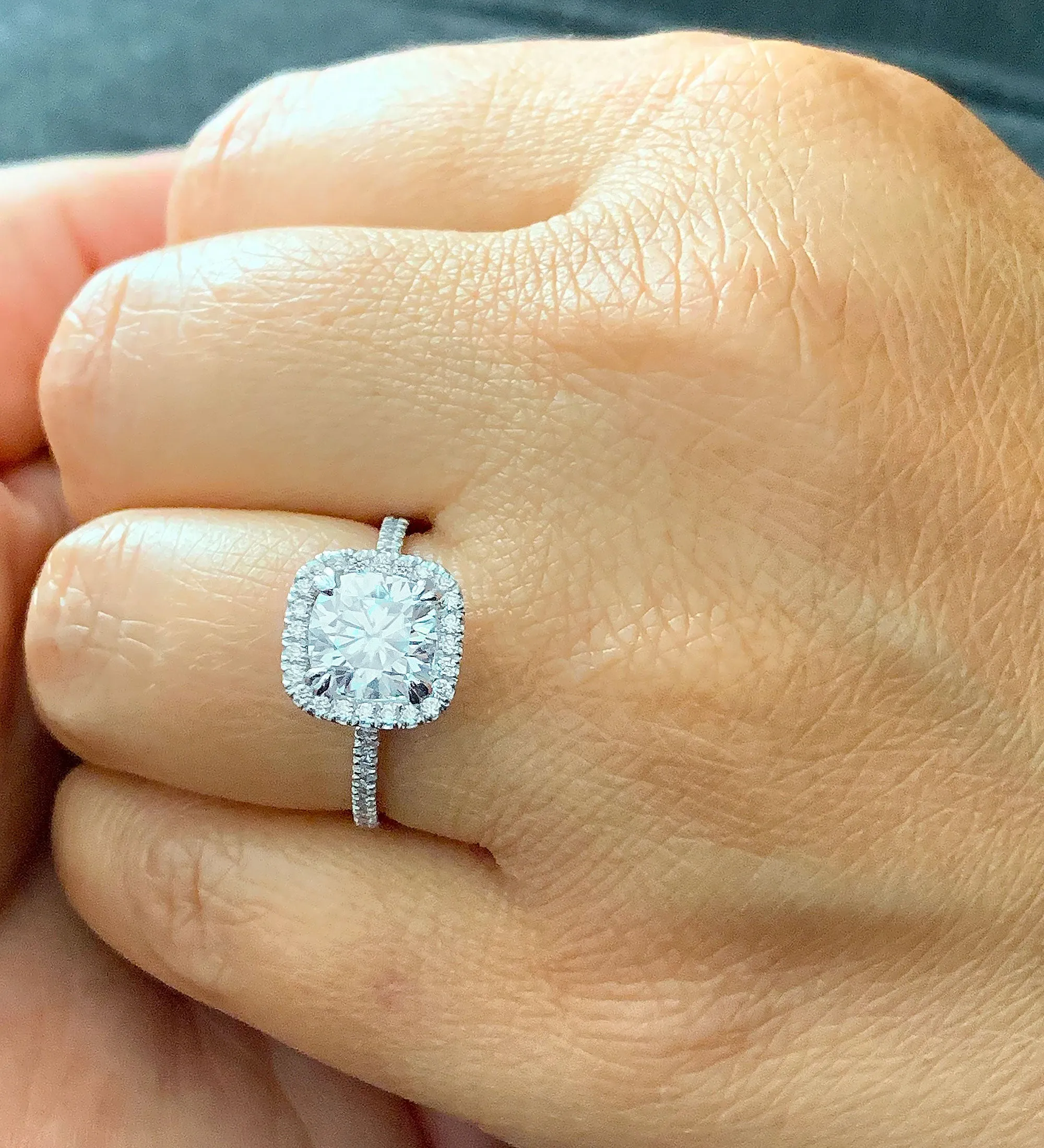 Halo Women's 14k solid white gold cushion cut moissanite and natural diamond engagement ring Bridal Wedding Halo 2.30ct