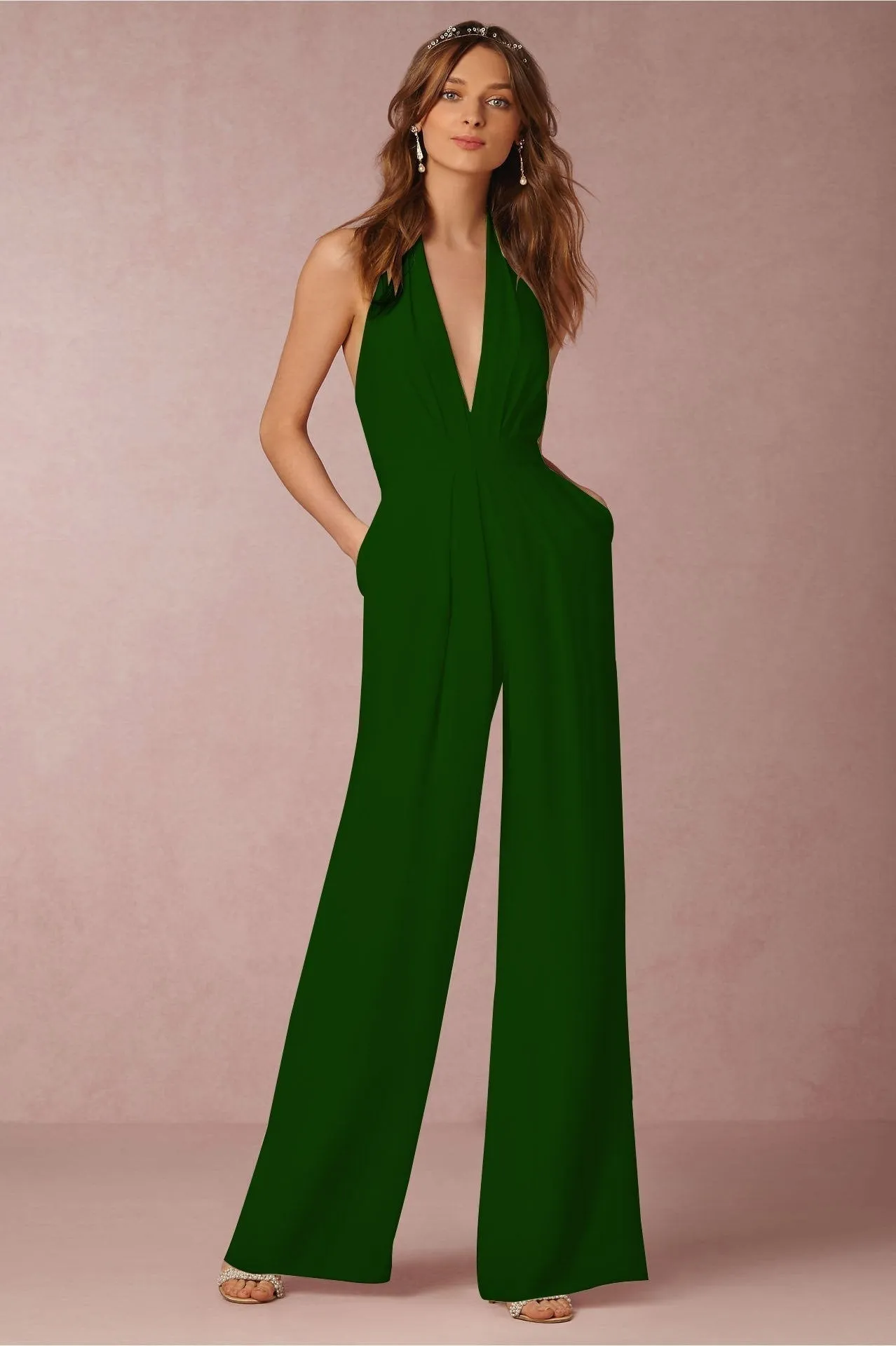 Halter Luxe™ | Women's Colorful Wide Leg Jumpsuit | Lightweight Fabric, Adjustable Neckline & Flattering Fit