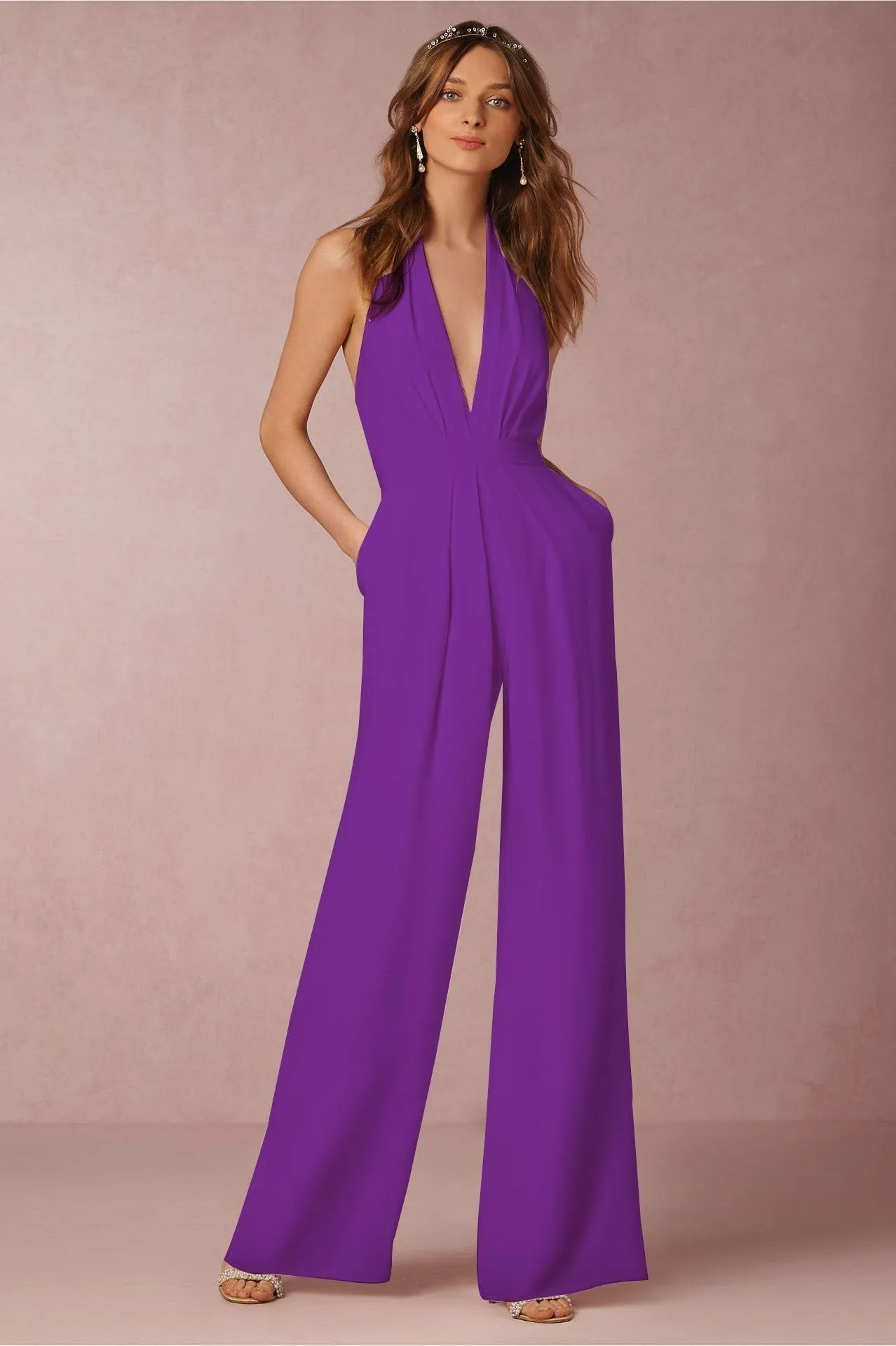 Halter Luxe™ | Women's Colorful Wide Leg Jumpsuit | Lightweight Fabric, Adjustable Neckline & Flattering Fit