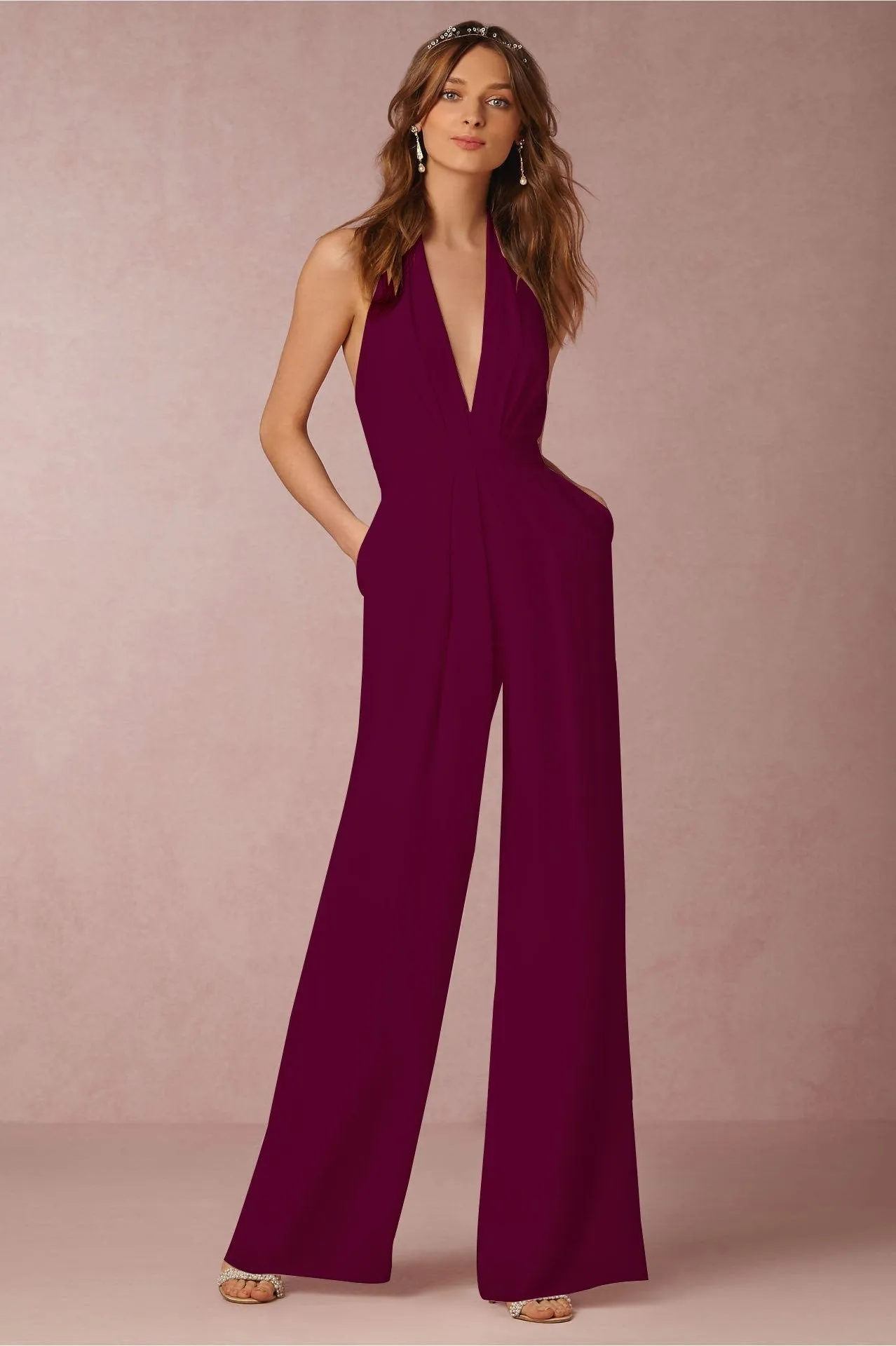 Halter Luxe™ | Women's Colorful Wide Leg Jumpsuit | Lightweight Fabric, Adjustable Neckline & Flattering Fit