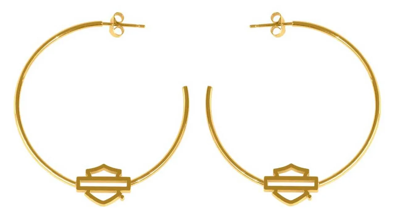 Harley-Davidson® Women's Large Bar & Shield Logo Hoop Earrings, Silver or Gold
