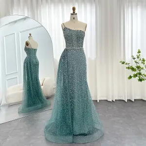 HELEN Luxury One Shoulder Crystal Evening Dress with Overskirt
