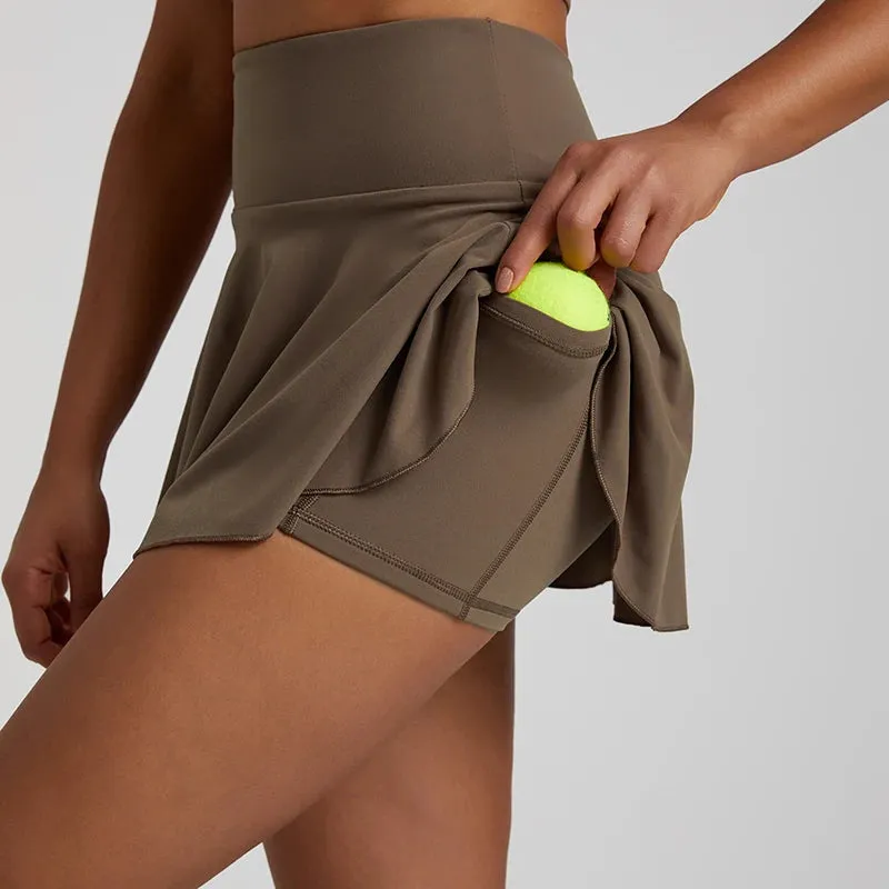 High Waisted Pleated Tennis Skirt with 2-in-1 Yoga Shorts