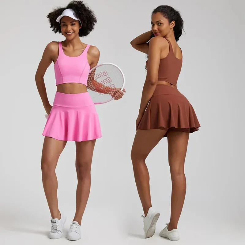 High Waisted Pleated Tennis Skirt with 2-in-1 Yoga Shorts