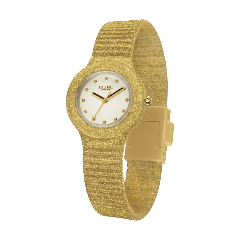 Hip hop sparkling mania light gold 32mm Quartz silicone Hwu0968